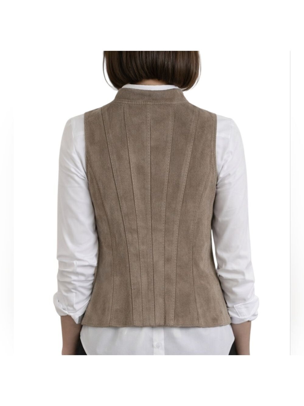 BCBG MaxAzria Sima Khaki Faux Suede Vest | Size Small - Picture 2 of 9